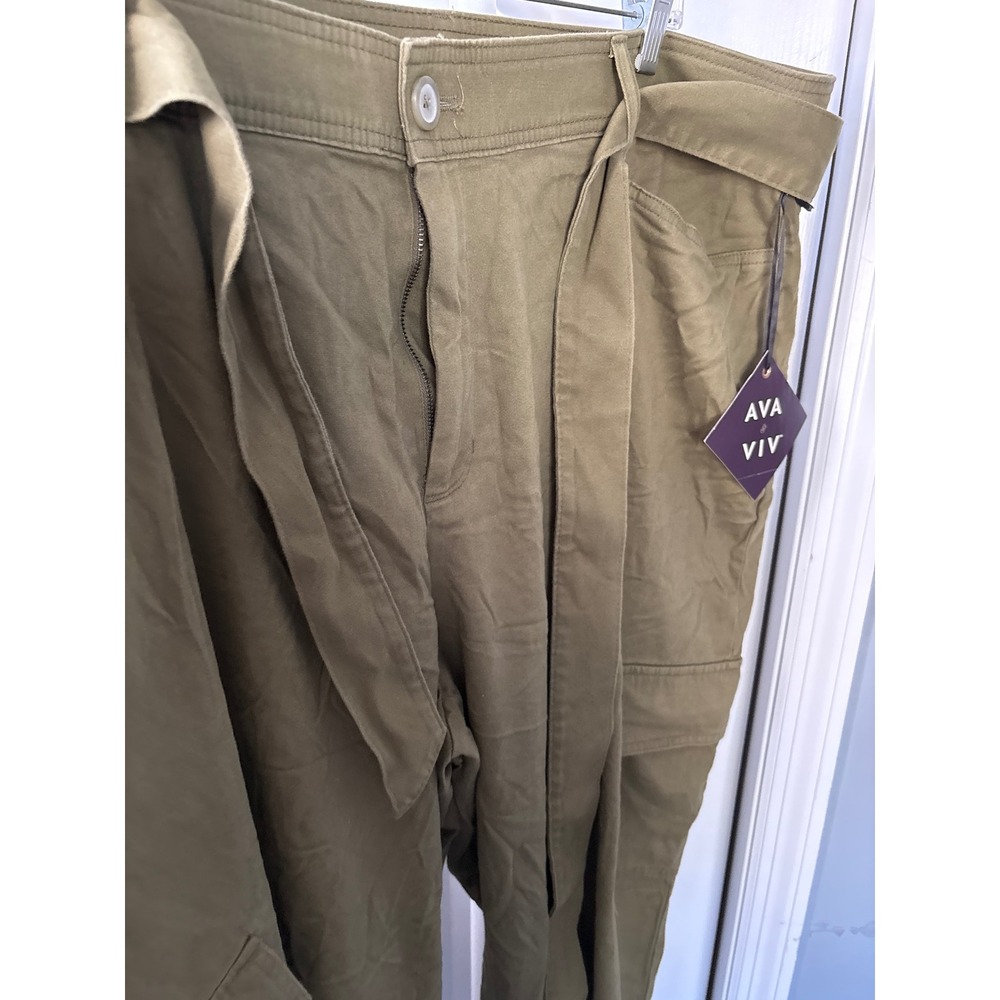 Ava & Viv Womens Plus Size 22 Olive Green Belted Wide Leg Cargo Pants NWT - Picture 4 of 8